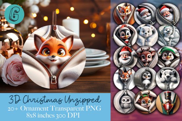 3D Unzipped Christmas Ornament Bundle: Illustrations