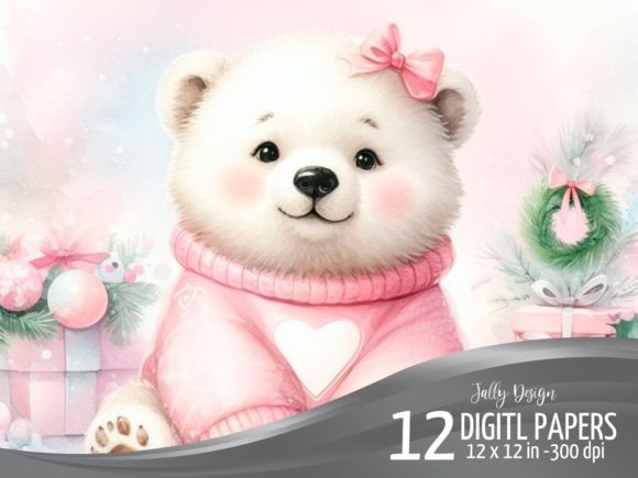 Adorable Polar Bear at Christmas Night: Festive Illustrations