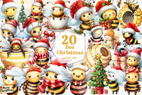 Bee Christmas Clipart: Festive Illustrations for Brands