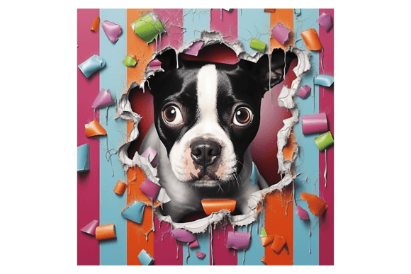Christmas Boston Terrier Broken Wall Illustrations Review