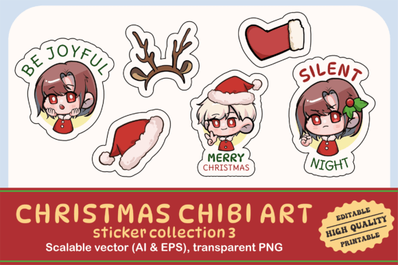 Christmas Chibi Art Sticker: Illustrations for Sellers