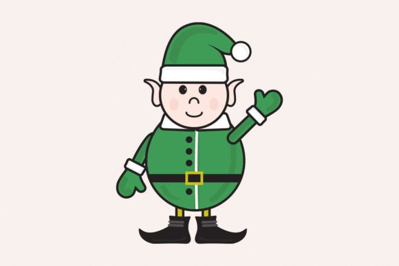 Christmas Elf Character Say Hi Outline: Fresh Illustrations