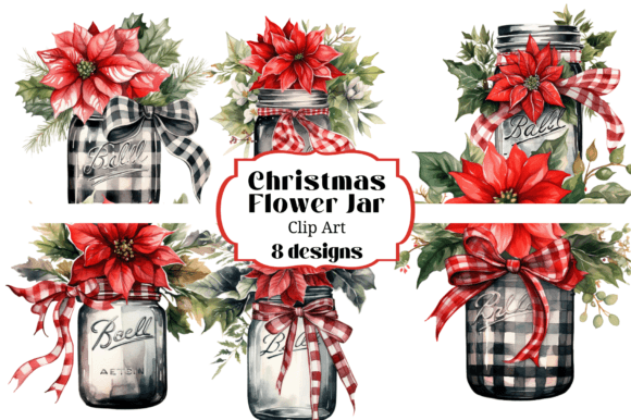 Christmas Flowers Mason Jar Watercolor: Festive Illustrations