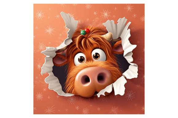 Christmas Highland Cow Broken Wall 1: Festive Illustrations