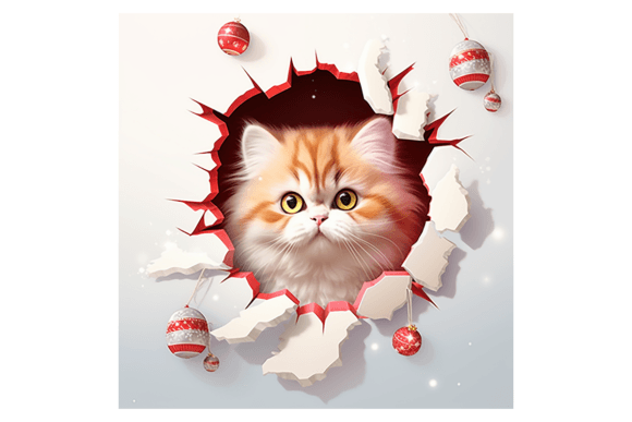 Christmas Persian Cat Broken Wall 3: Premium Illustrations