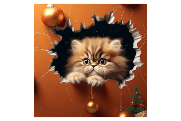 Christmas Persian Cat Broken Wall 4: Premium Illustrations