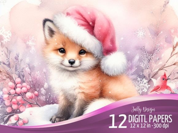 Cute Baby Fox at Christmas Night Scene Illustrations Review