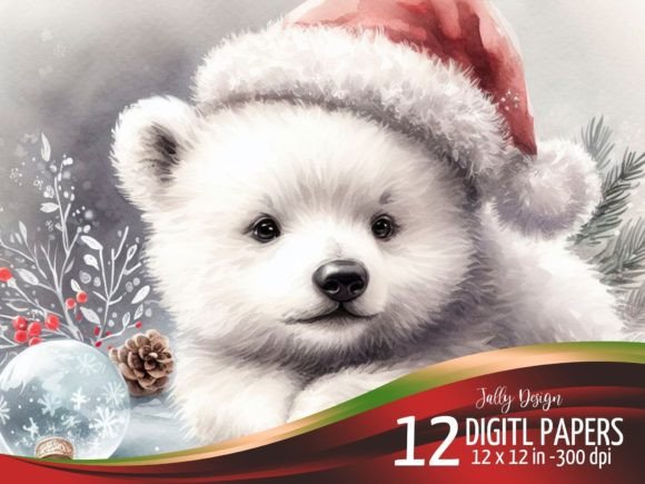 Cute Pòlar Bear Christmas Scene: Festive Illustrations