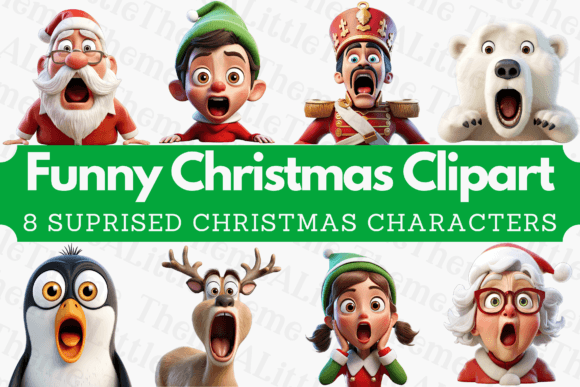 Funny Christmas Face Clipart 3D Style: Fresh Illustrations