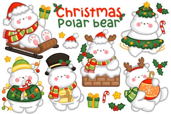 Hand Drawn Christmas Polar Bear Clipart for Illustrations