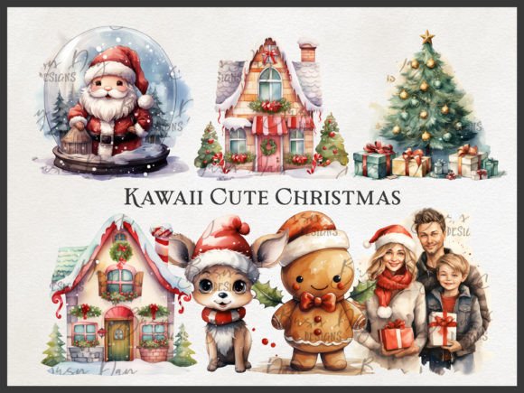 Kawaii Cute Christmas Clipart Bundle: Festive Illustrations