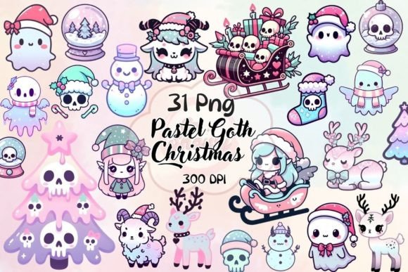 Kawaii Pastel Goth Christmas Bundle: Festive Illustrations