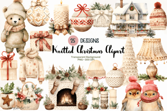 Knitted Christmas Clipart: Cozy Illustrations for Design