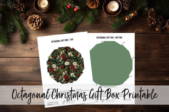 Octagonal Christmas Gift Box Printable: Premium Illustrations
