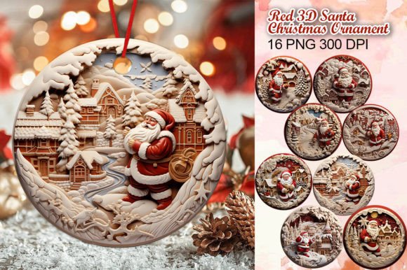 Red 3D Santa Ornament: Premium Illustrations