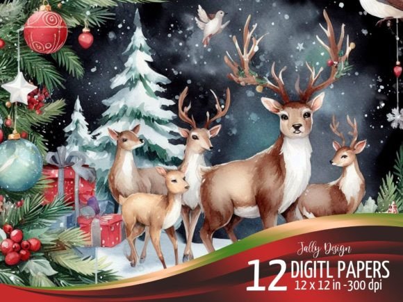 Reindeers at Christmas Backgrounds: Festive Illustrations