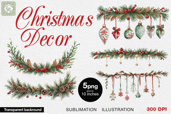 Reviewing Christmas Spruce Decor 5 Watercolor PNG for Stitching