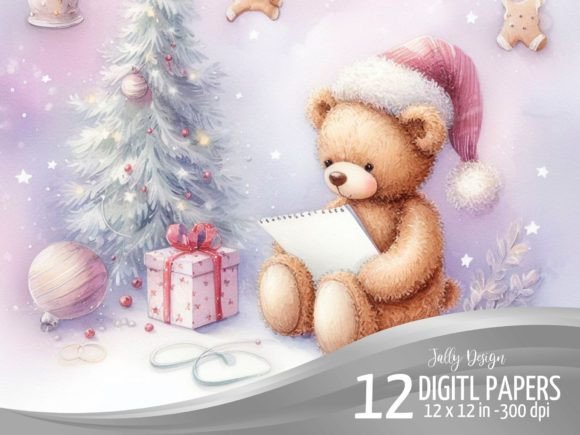 Teddy Bear at Christmas Lilac Background Review