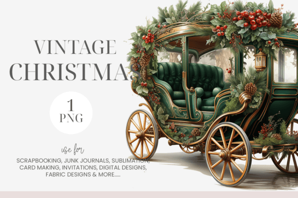 Watercolor Christmas Carriage Clipart & Illustrations