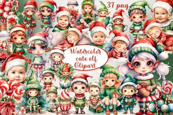 Watercolor Christmas Elf Clipart Png: Festive Illustrations