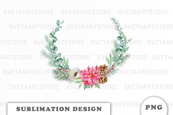 Watercolor Christmas Floral Wreath Png for Illustrations
