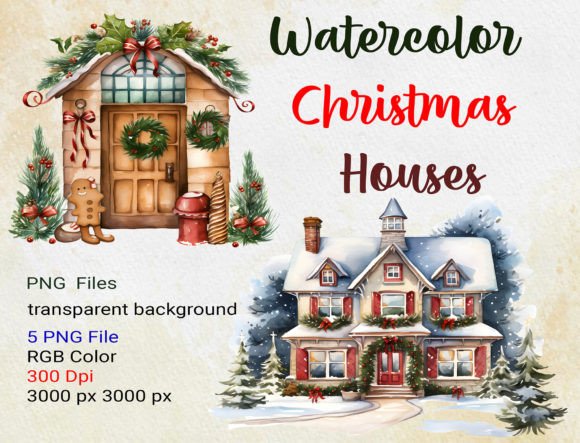 Watercolor Christmas Houses: Festive Illustrations