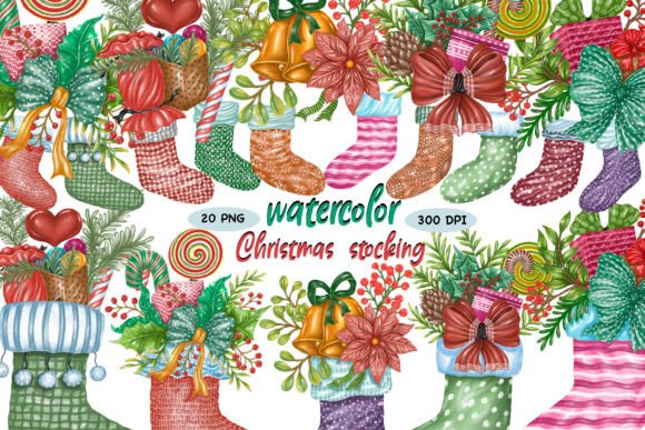 Watercolor Christmas Stocking Clipart & Illustrations Review