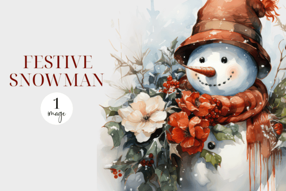 Watercolor Festive Snowman: Premium Illustrations